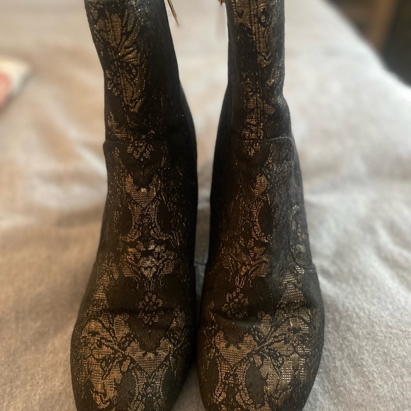 UNISA Black Lace and Gold Ankle Boots - Picture 5 of 9